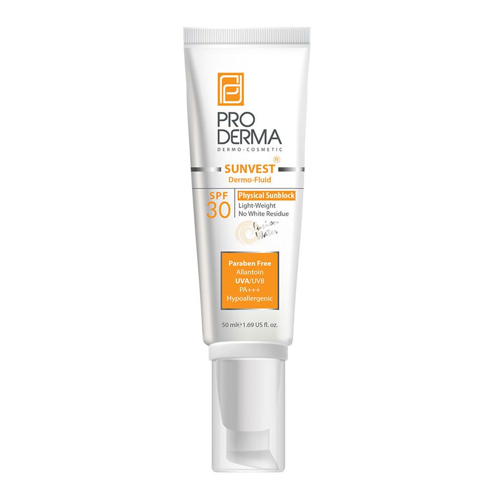 فلوئید ضد آفتاب فاقد جاذب های شیمیایی پرودرما SPF30 فلوئید ضد آفتاب فاقد جاذب های شیمیایی پرودرما SPF30