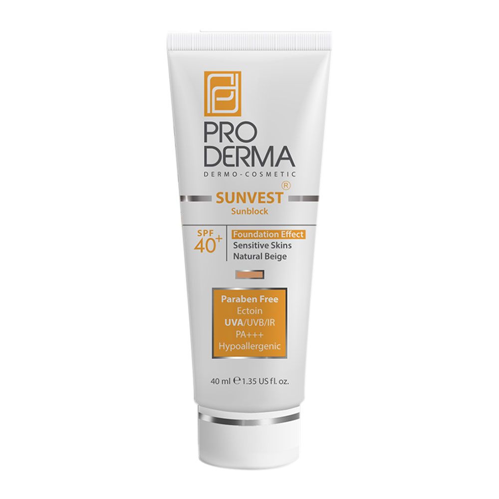 کرم ضد آفتاب رنگی بژ طبیعی پرودرما spf40 برای پوست های حساس