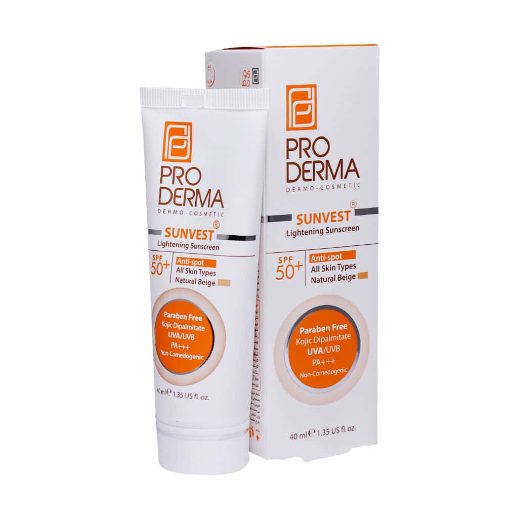 کرم ضد آفتاب و روشن کننده لک های پوس کرم ضد آفتاب و روشن کننده لک پوست پرودرما spf50 رنگ بژ طبیعی (40 میل) - تصویر 1