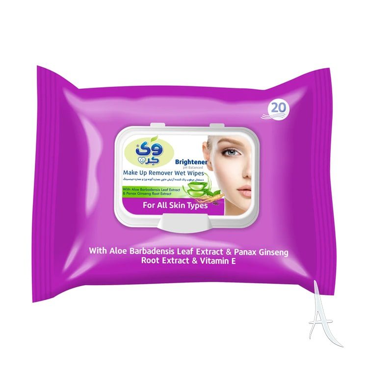 wee-care-ginseng-wet-wipes دستمال مرطوب پاک کننده آرایش حاوی عصاره آلوئه ورا و جنسینگ وی کر(20 عدد) - تصویر 1