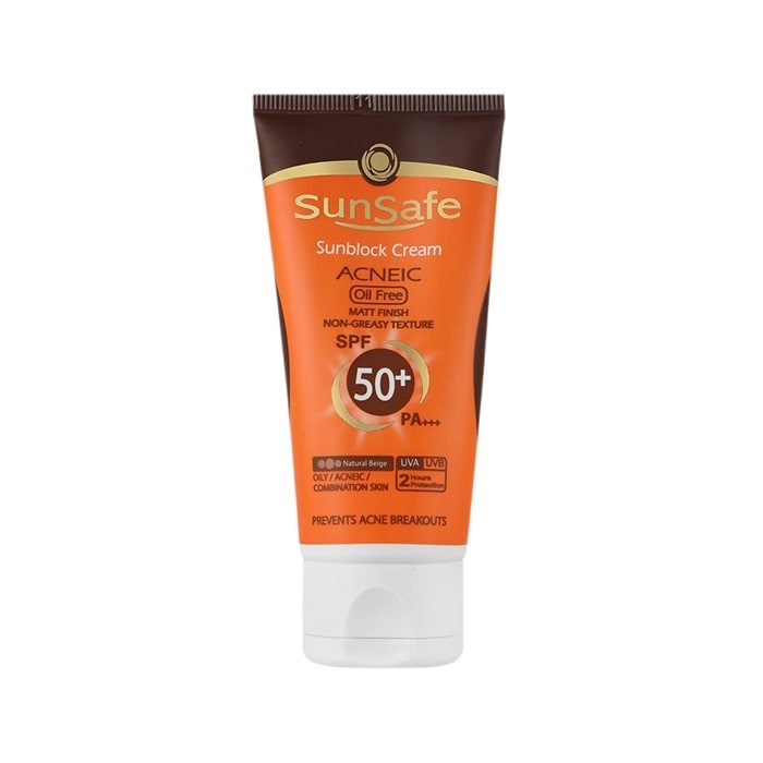sunsafe-natural-beige-oil-free-sunblock-cream-spf50-50ml-1-min کرم ضد آفتاب فاقد چربی SPF 50 سان سیف رنگ بژ طبیعی مناسب پوست چرب(50 میل) - تصویر 1