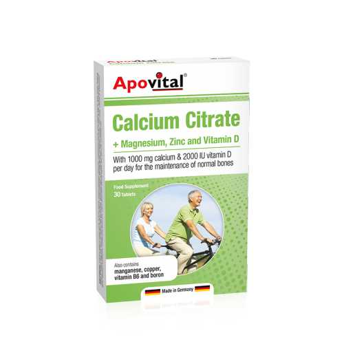 قرص کلسیم سیترات+زینک،ویتامین دی آپوویتال Apovital Calcium Citrate+MG.D.Zinc