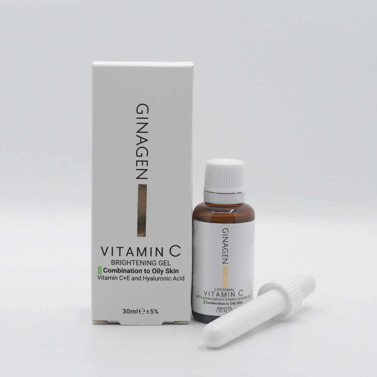 Ginagen-Vitamin-C-Serum-For-Oily-Skin-30-ml ژل سرم ویتامین c لیپومال ژیناژن مناسب پوست چرب و مختلط(30 میل) - Image 1