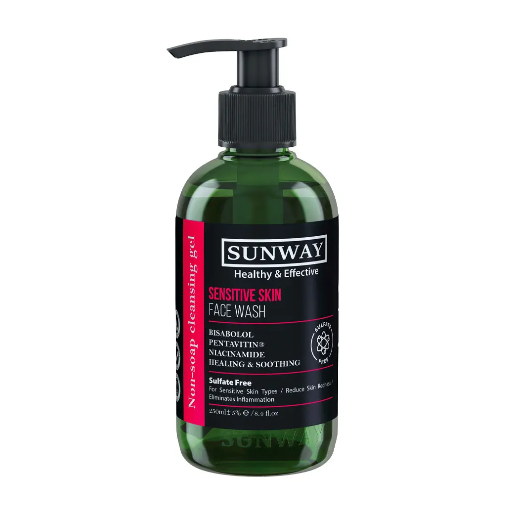 Sunway-Face-Wash-For-Sensitive-Skin-250ml-5316 ژل شوینده غیرصابونی مناسب پوست حساس سان وی(250 میل) - Image 1