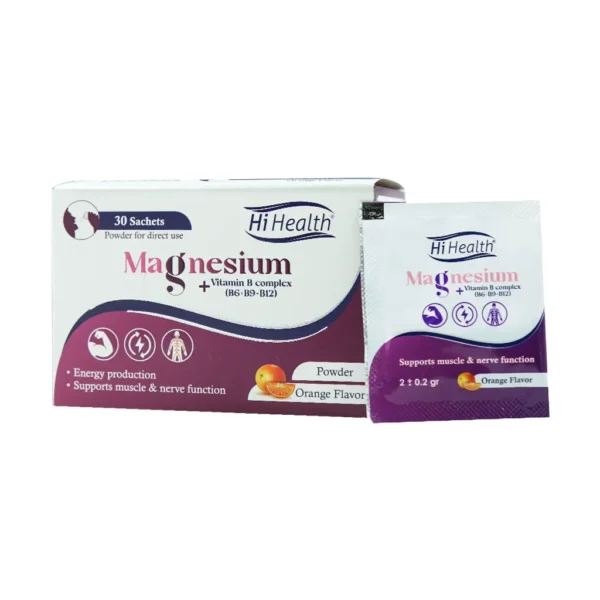 HiHealth-Magnesium-And-Vitamin-B-30-Sachets-600x600 ساشه منیزیم پلاس و ویتامین های گروه B های هلث (30 عدد) - تصویر 1